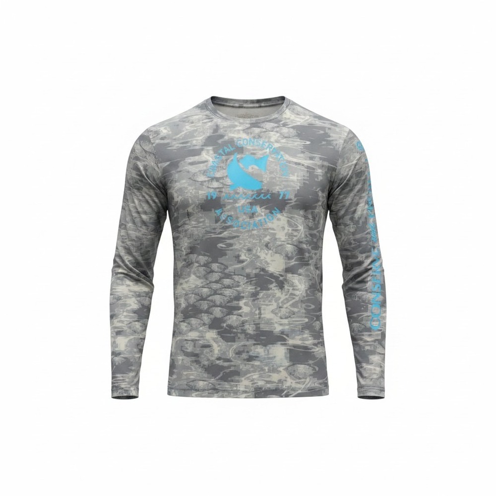 CCA Fishing Shirt Mens Large Grey Camo Excellent Long Sleeve Performance Graphic